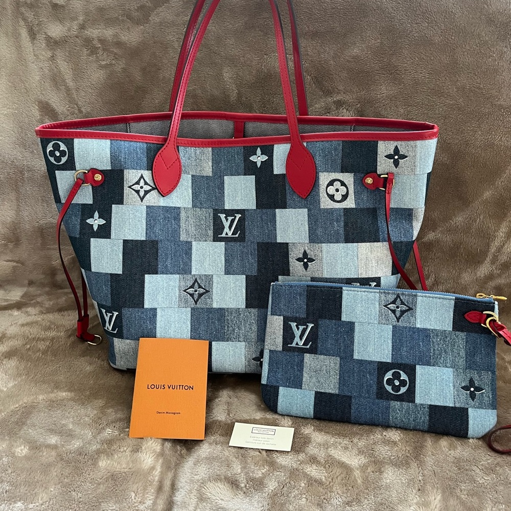 Louis Vuitton Denim Patchwork Tote - Red and Blue